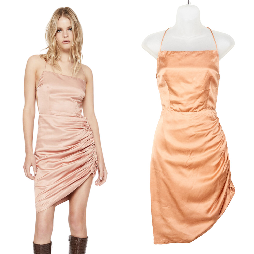 BARDOT Cindy Dreamer Dress in Copper Satin Open Back Ruched Women's US 6